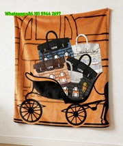 Hermes Vintage Carriage & Designer Bags Flannel Throw Blanket IMG_5486